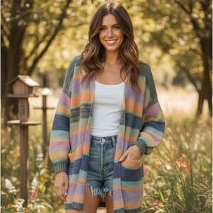 Anthropologie Oliver. O Mohair Colorful Striped Cardigan Sweater‎ Small Cottage